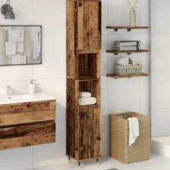 vidaXL Badkamerkast 30x30x190 cm bewerkt hout oud houtkleurig