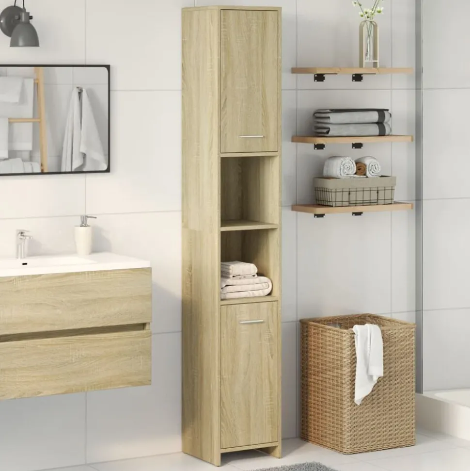 vidaXL Badkamerkast 30x30x183,5 cm spaanplaat sonoma eikenkleurig