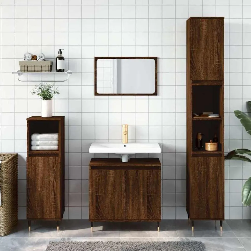 vidaXL Badkamerkast 58x33x60 cm bewerkt hout bruin eikenkleur