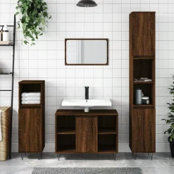vidaXL Badkamerkast 30x30x100 cm bewerkt hout bruin eikenkleur
