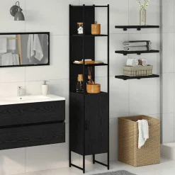 vidaXL Badkamerkast Zwart eiken 33 x 33 x 185,5 cm Bewerkt hout