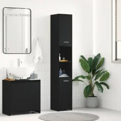 vidaXL Badkamerkast Zwart Eiken 30x30x183,5 cm Bewerkt Hout