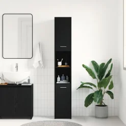 vidaXL Badkamerkast Zwart Eiken 30x30x183,5 cm Bewerkt Hout