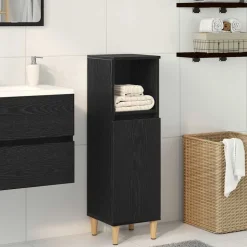 vidaXL Badkamerkast Zwart Eiken 30 x 30 x 100 cm Bewerkt hout