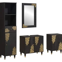 vidaXL Badkamerkastenset met lade 4 pcs Zwart Massief Mango Hout