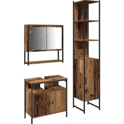 vidaXL Badkamermeubelset met plank 3 pcs Oud Hout Bewerkt hout