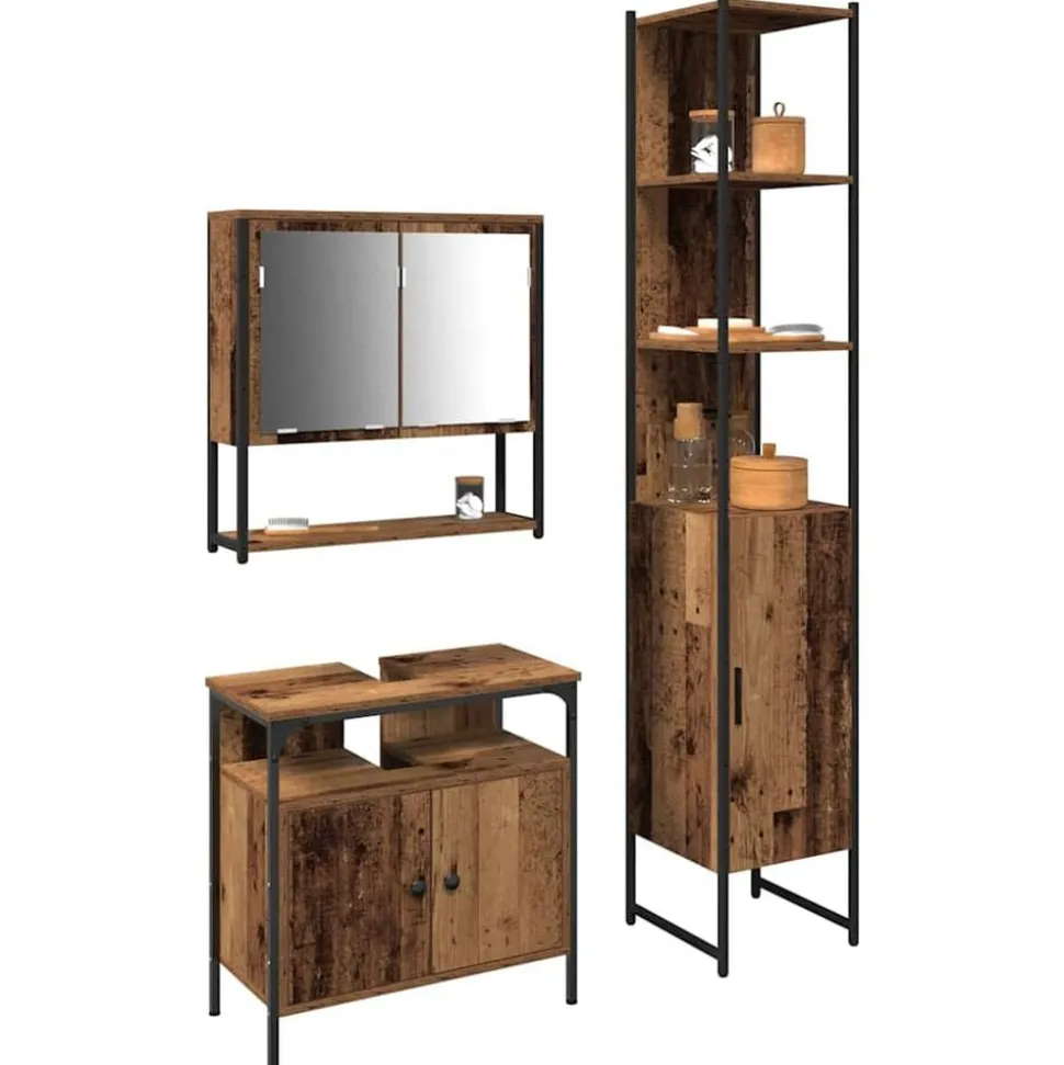 vidaXL Badkamermeubelset met plank 3 pcs Oud Hout Bewerkt hout