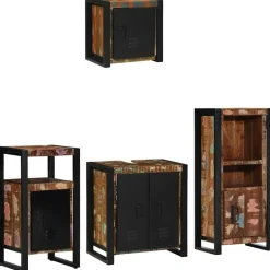 vidaXL Badkamermeubelset met lade 4 pcs Massief Gerecycled Hout
