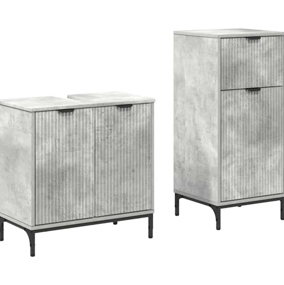 vidaXL Badkamermeubelset 2 pcs Beton Grijs Geperst Hout en Metaal