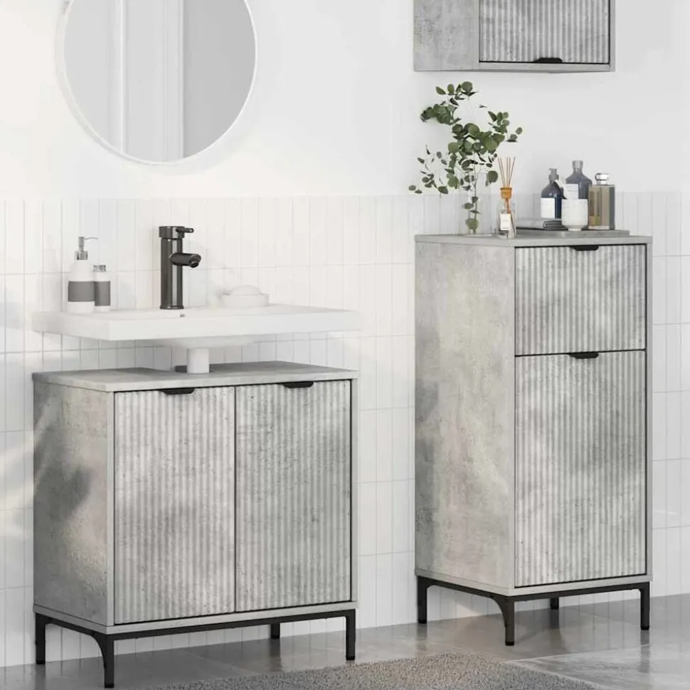 vidaXL Badkamermeubelset 2 pcs Beton Grijs Geperst Hout en Metaal