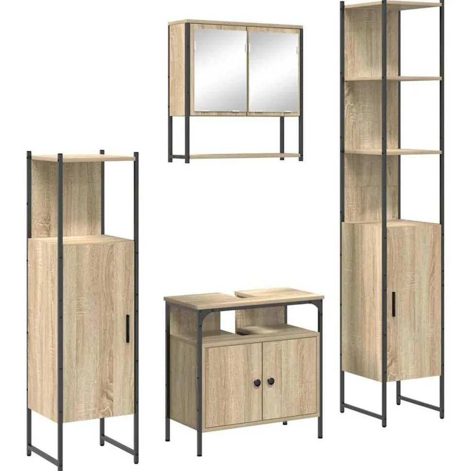 vidaXL Badkamermeubelset met plank 4 pcs Sonoma Eiken Bewerkt hout