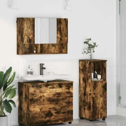 vidaXL Badkamermeubelset 3 pcs Gerookt eiken Bewerkt hout en metaal