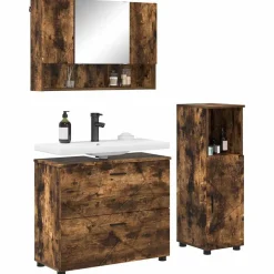 vidaXL Badkamermeubelset 3 pcs Gerookt eiken Bewerkt hout en metaal