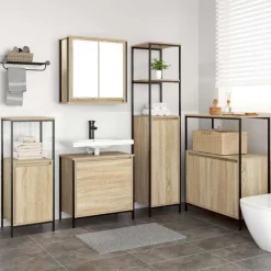 vidaXL Badkamermeubelset met plank met opslag 5 pcs Beige Bewerkt hout