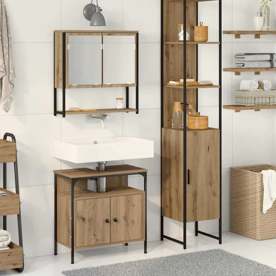 vidaXL Badkamermeubelset met plank 3 pcs Artisan Eiken Bewerkt hout