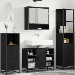 vidaXL Badkamermeubelset met lade 3 pcs Zwart Eiken Bewerkt hout