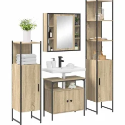 vidaXL Badkamermeubelset met plank 4 pcs Sonoma Eiken Bewerkt hout