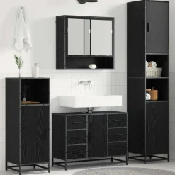 vidaXL Badkamermeubelset met lade 4 pcs Zwart Eiken Bewerkt hout