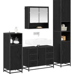 vidaXL Badkamermeubelset met lade 4 pcs Zwart Eiken Bewerkt hout