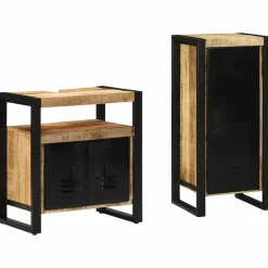 vidaXL Badkamermeubelset 2 pcs Bruin en zwart Massief Mango Hout