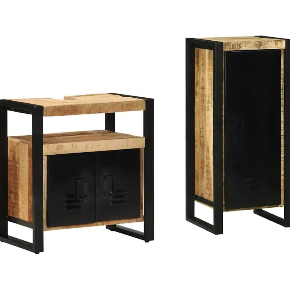 vidaXL Badkamermeubelset 2 pcs Bruin en zwart Massief Mango Hout