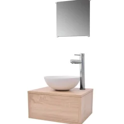 vidaXL Badkamermeubelset 4-delig met kraan en wasbak beige