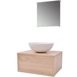 vidaXL Badkamermeubelset 4-delig met kraan en wasbak beige