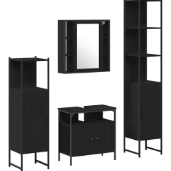 vidaXL Badkamermeubelset met plank 4 pcs Zwart Eiken Bewerkt hout