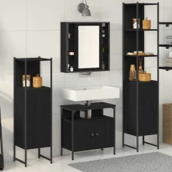 vidaXL Badkamermeubelset met plank 4 pcs Zwart Eiken Bewerkt hout