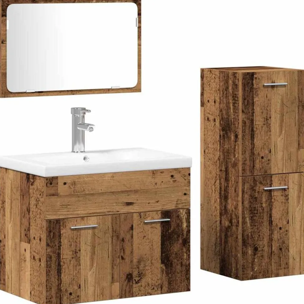 vidaXL Badkamermeubelset Wandgemonteerd 4 pcs Bruin Bewerkt hout