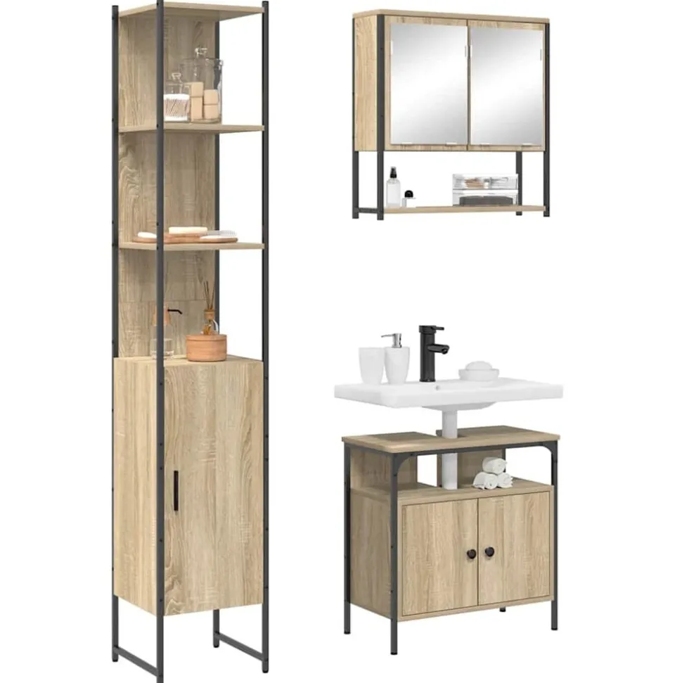 vidaXL Badkamermeubelset met plank 3 pcs Sonoma Eiken Bewerkt hout