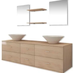 vidaXL Badkamermeubelset met wasbak beige 7-delig