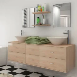 vidaXL Badkamermeubelset met wasbak beige 7-delig