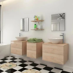 vidaXL Badkamermeubelset met wasbak beige 7-delig