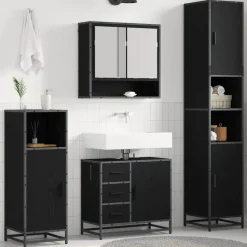 vidaXL Badkamermeubelset met lade 3 pcs Zwart Eiken Bewerkt hout