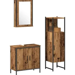vidaXL Badkamermeubelset 3 pcs Bruin 33 x 33 x 120.5 cm Bewerkt hout