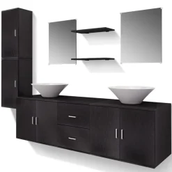 vidaXL Badkamermeubelset met wasbak zwart 9-delig
