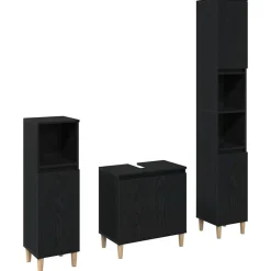 vidaXL Badkamermeubelset 3 pcs Zwart Eiken Geperst Hout en Metaal