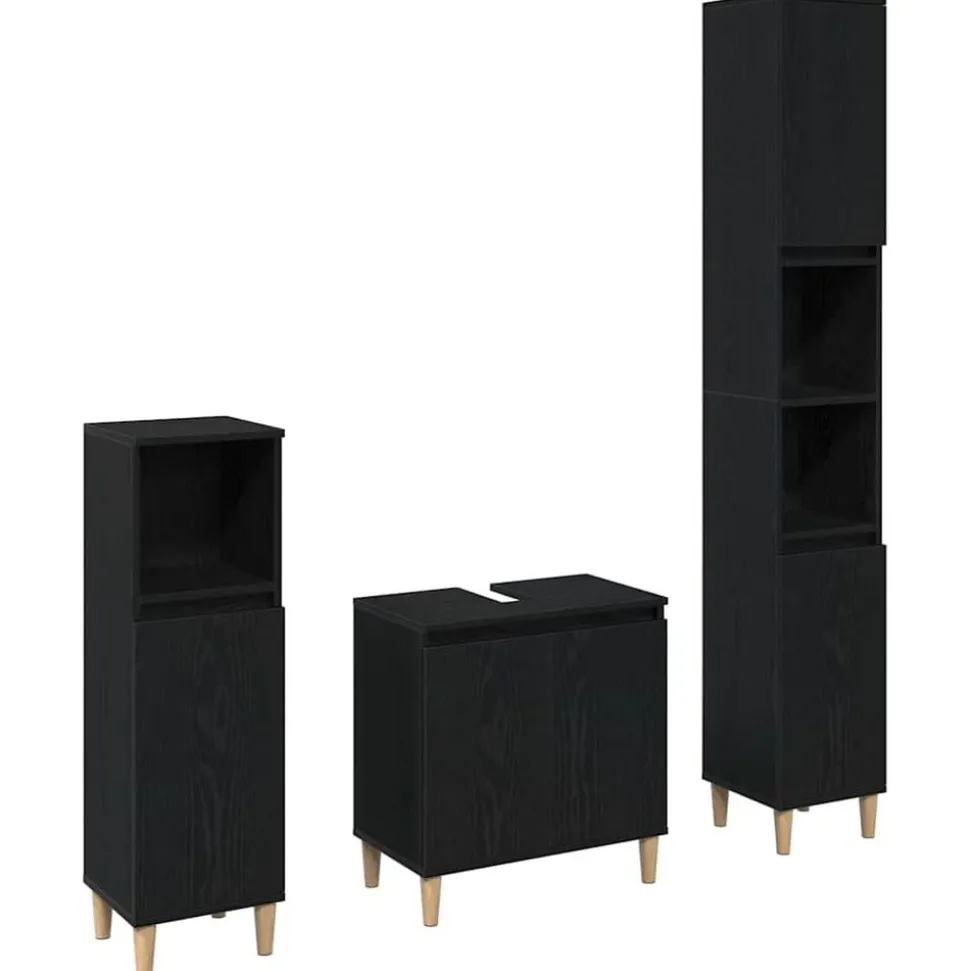 vidaXL Badkamermeubelset 3 pcs Zwart Eiken Geperst Hout en Metaal