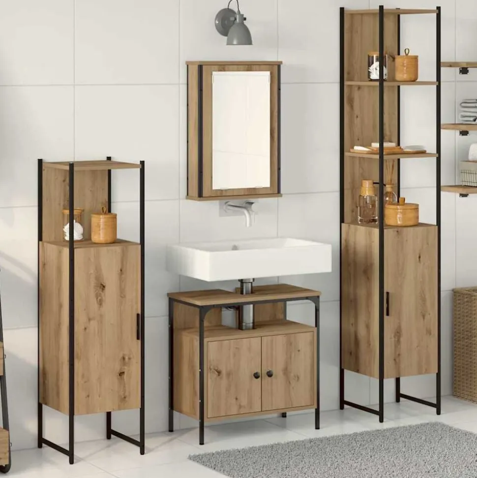 vidaXL Badkamermeubelset 4 pcs artisanaal eikenkleurig Bewerkt hout