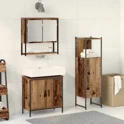 vidaXL Badkamermeubelset met plank met opslag 3 pcs Bruin Bewerkt hout