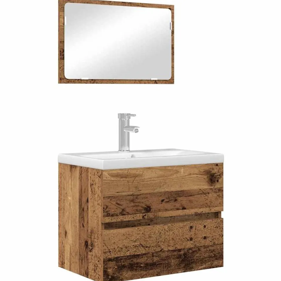 vidaXL Badkamermeubelset 2 pcs Oud Hout Geperst Hout en Metaal