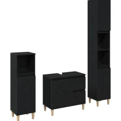 vidaXL Badkamermeubelset 3 pcs Zwart Eiken Geperst Hout en Metaal