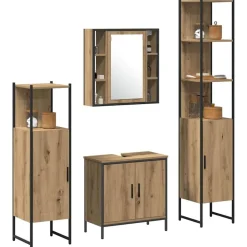 vidaXL Badkamermeubelset met plank met opslag 4 pcs Bruin Bewerkt hout