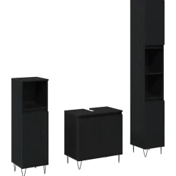vidaXL Badkamermeubelset met opslag 3 pcs Zwart Eiken 30 x 30 x 190 cm