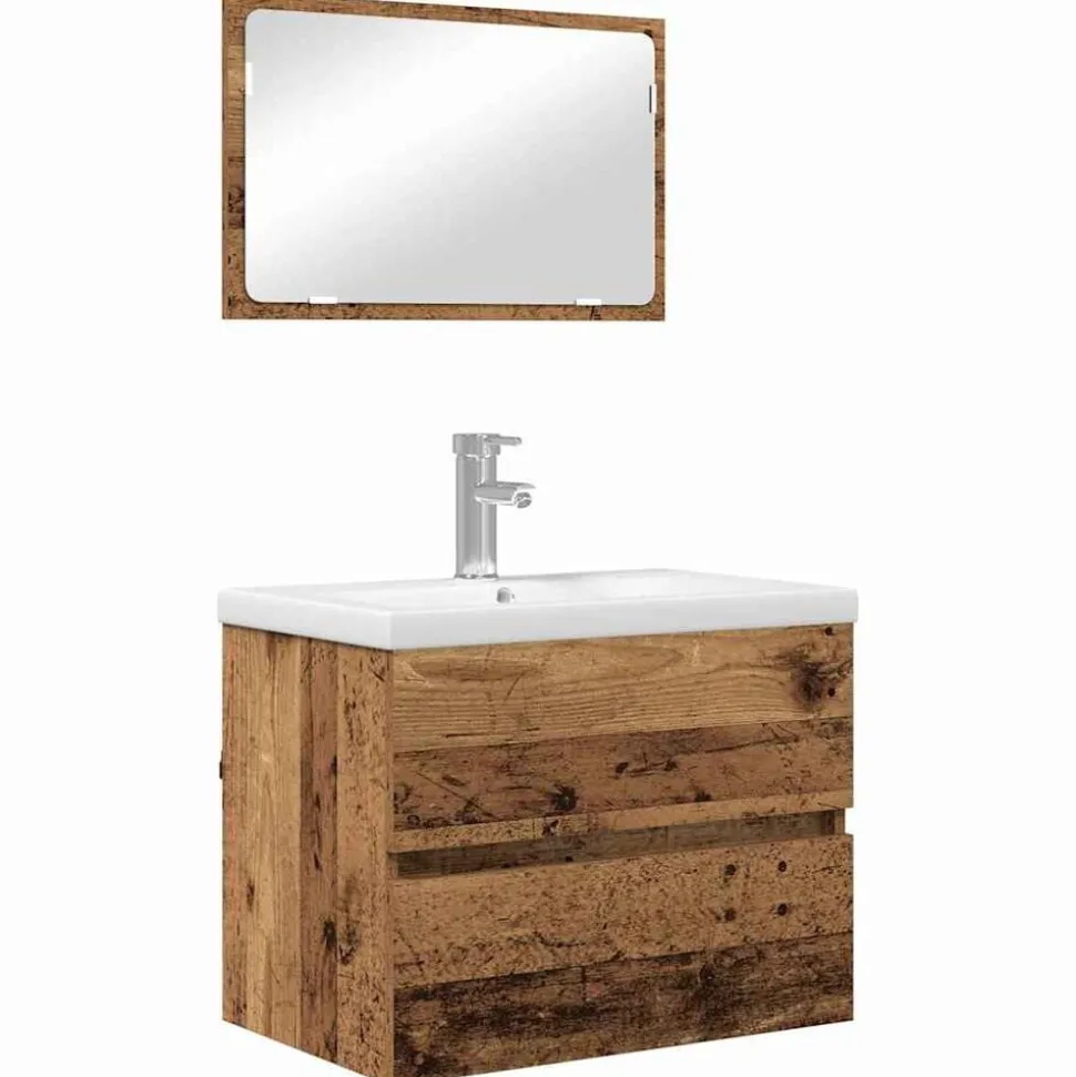 vidaXL Badkamermeubelset met lade 3 pcs Oud Hout Bewerkt hout