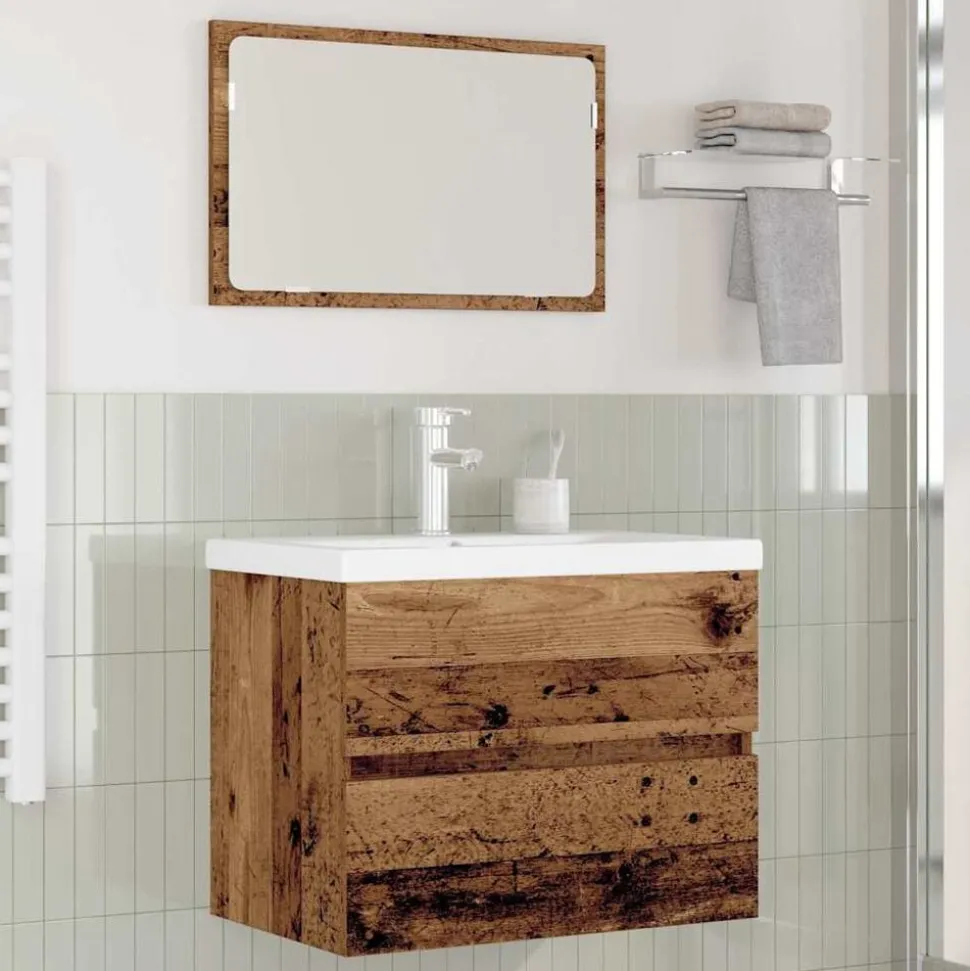 vidaXL Badkamermeubelset met lade 3 pcs Oud Hout Bewerkt hout