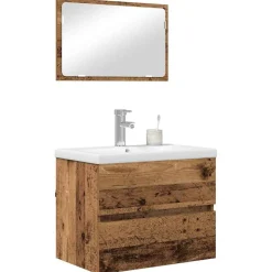 vidaXL Badkamermeubelset met lade 3 pcs Oud Hout Bewerkt hout