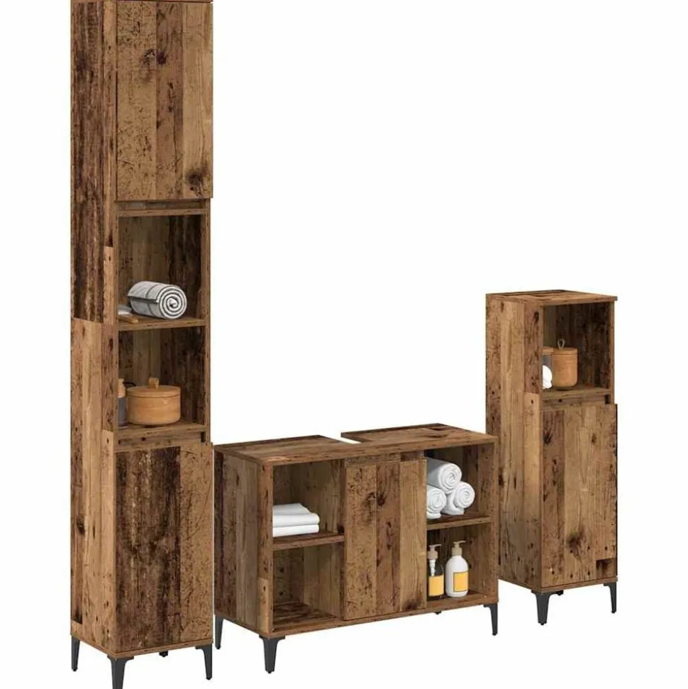 vidaXL Badkamermeubelset met plank 3 pcs Oud hout Bewerkt hout