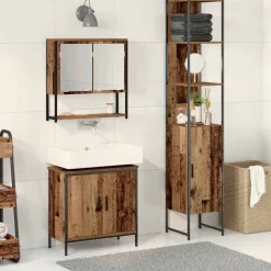 vidaXL Badkamermeubelset met plank met opslag 3 pcs Bruin Bewerkt hout